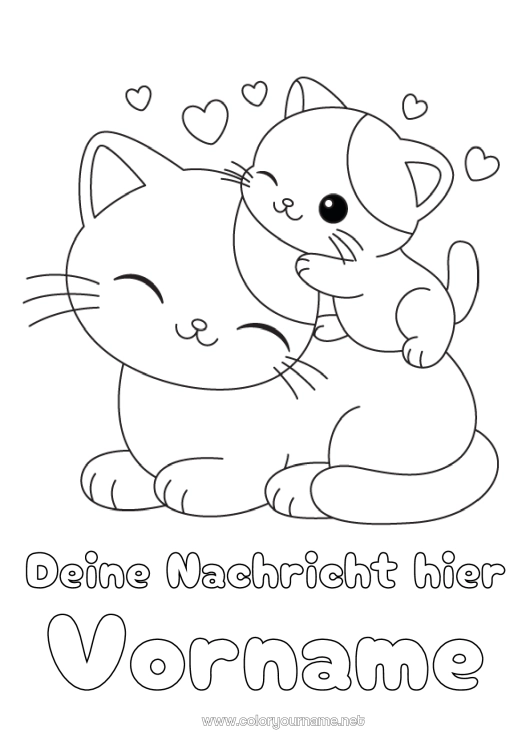 Malvorlage zum Ausdrucken Niedlich Herz Katze Tier Einfache Ausmalbilder Hunde und Katzen Tierfamilie Tierbaby