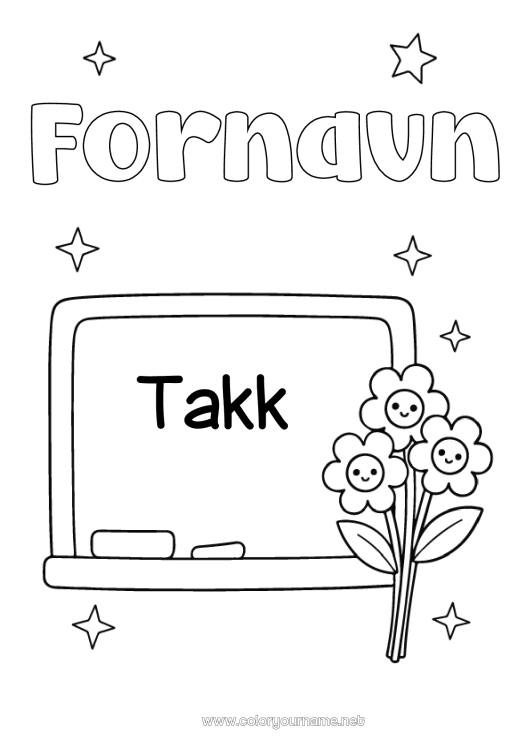Fargeleggingssiden til utskrift Blomster Lærer/Lærerinne Barnevakt Takk Utdanningsyrker Klasseværelse tavle