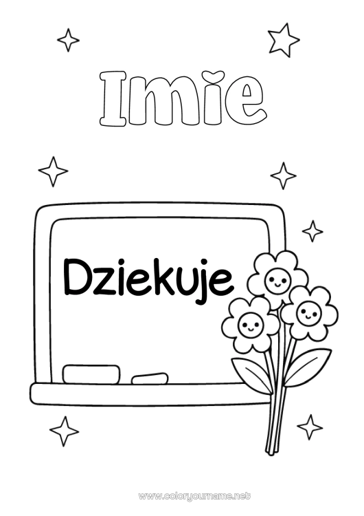 Kolorowanka do wydruku Kwiaty Nauczycielka/Nauczyciel Niania Dziękuję Zawody w edukacji Tablica klasowa