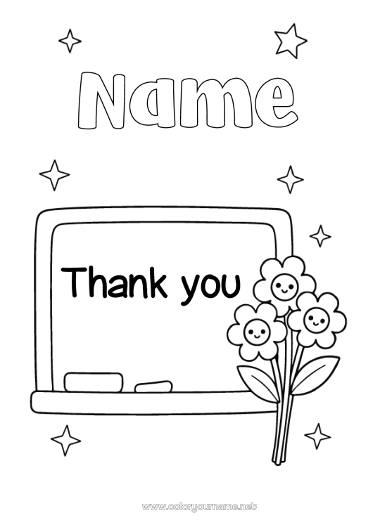 Coloring page to print Flowers Teacher Nanny Thank you Education Professions Class board