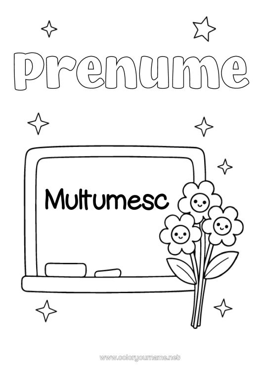 Pagină de colorat de imprimat Flori Învățătoare/Învățător Bunica Mulțumesc Meserii în educație Tablă de clasă