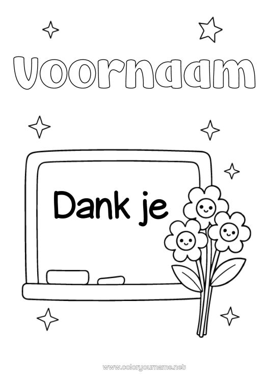 Kleurplaat om af te drukken Bloemen Juf/Meester Oppas Bedankt Onderwijsberoepen Schoolbord