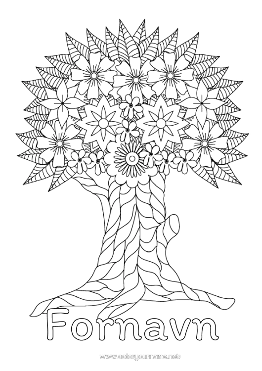 Farvelægningssiden til udskrivning Blomster Træ Zentangle