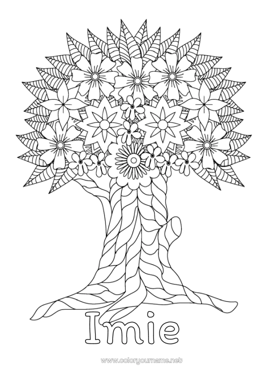 Kolorowanka do wydruku Kwiaty Drzewo Zentangle