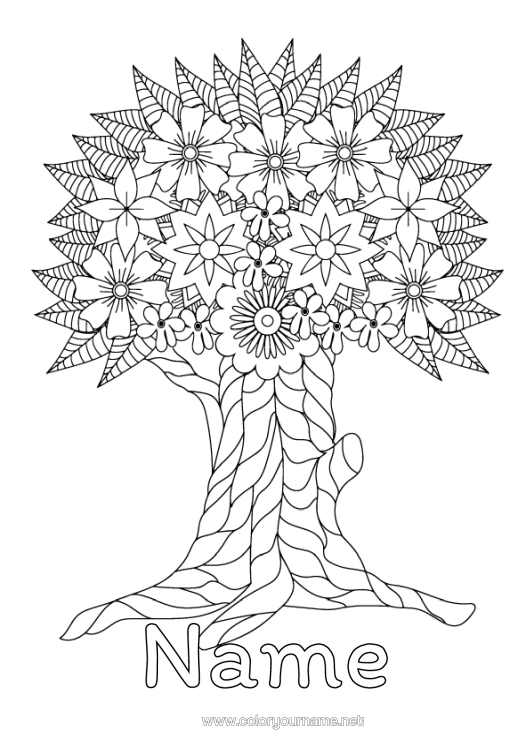 Colouring page to print Flowers Tree Zentangle