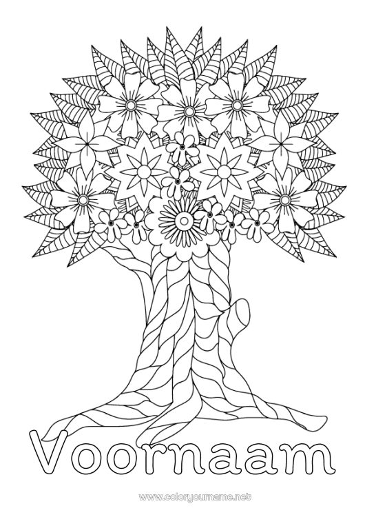 Kleurplaat om af te drukken Bloemen Boom Zentangle