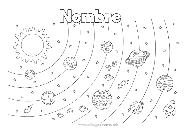 Dibujo para colorear para imprimir Sol Cohete Espacio Planetas y sistema solar Astronomía Vehículos aéreos