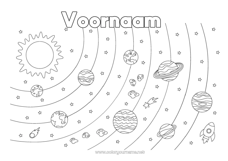 Kleurplaat om af te drukken Zon Raket Ruimte Planeten en zonnestelsel Astronomie Luchtvaartuigen