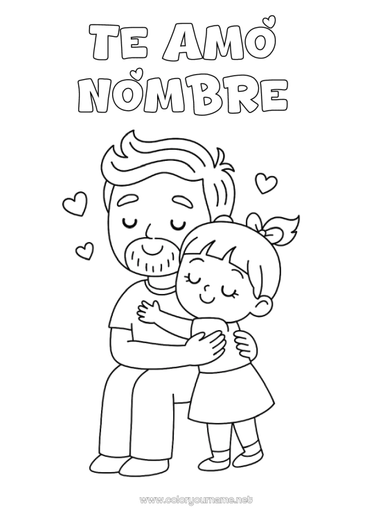 Dibujo para colorear para imprimir Papá Chica Niño Abrazo