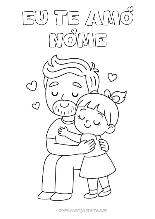 Página de desenho para imprimir Papai Menina Criança Abraço