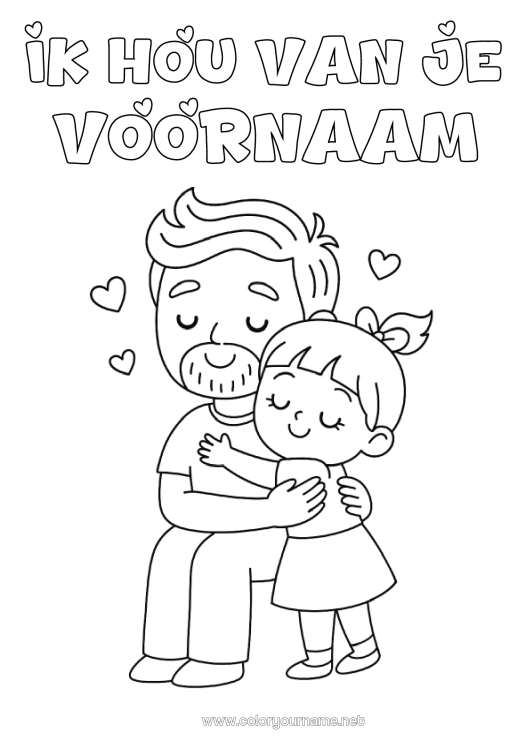 Kleurplaat om af te drukken Papa Meisje Kind Knuffelmoment