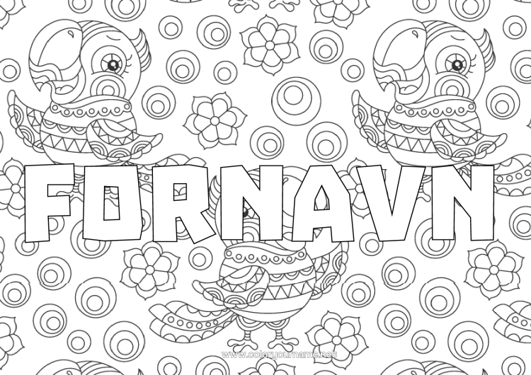 Fargeleggingssiden til utskrift Dyr Papegøye Dekorert navn Zentangle Fugler og flygende pattedyr Mosaikker Dekorativ bakgrunn