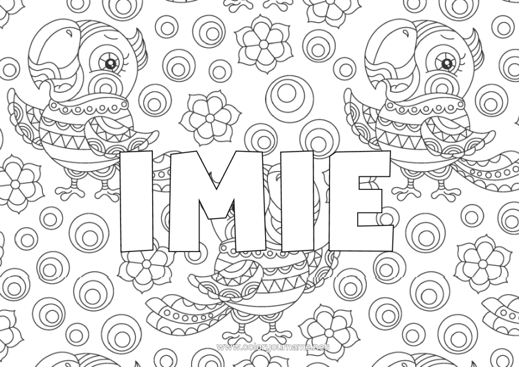 Kolorowanka do wydruku Zwierzę Papuga Nazwisko odznaczone Zentangle Ptaki i latające ssaki Mozaiki Tło dekoracyjne