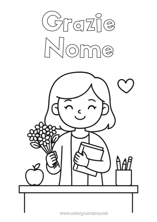 Pagina da colorare da stampare Insegnante Grazie Mestieri dell'educazione Aula Mazzo