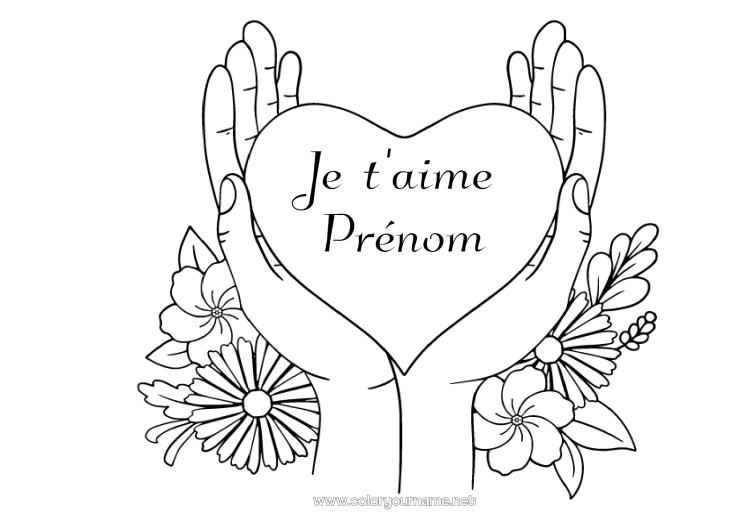 Coloriage à imprimer Fleurs Coeur Je t'aime Grand coeur