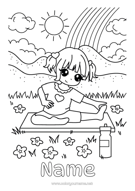 Colouring page to print Calm And Zen Sport Girl Rainbow Artistic Sports Yoga