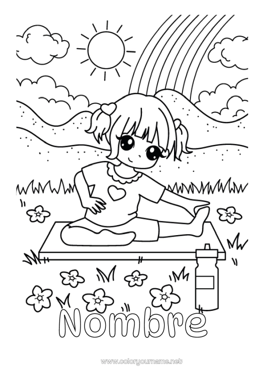 Dibujo para colorear para imprimir Calma y zen Sport Chica Arcoíris Deportes artísticos Yoga