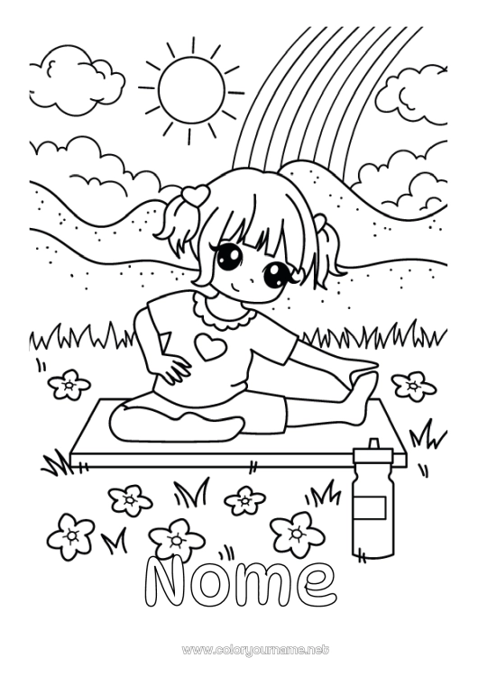 Página de desenho para imprimir Calmo e zen Esporte Menina Arco-íris Sports artistiques Yoga