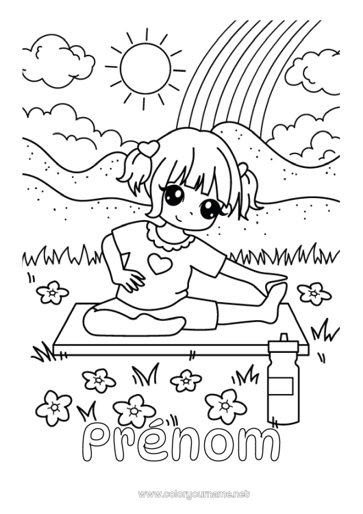 Coloriage à imprimer Calme et zen Sport Fille Arc en ciel Sports artistiques Yoga