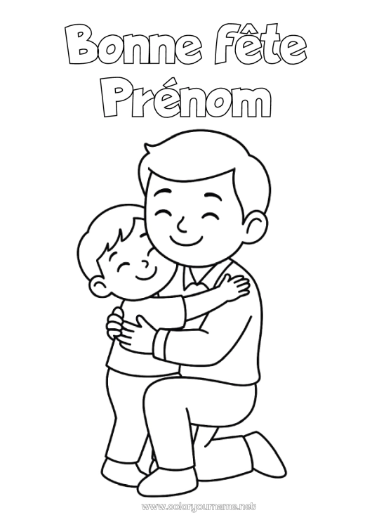 Coloriage à imprimer Papa Bonne fête Enfant Câlin