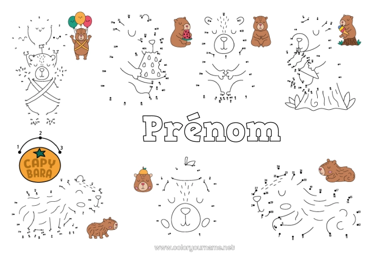 Coloriage à imprimer Activités enfants Animal Autres animaux du monde Nombres à Relier Capibara