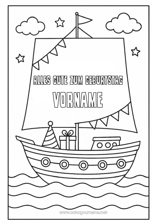 Malvorlage zum Ausdrucken Geburtstag Boot Segelboot Alles Gute zum Geburtstag (Französisch) Nachricht Seefahrzeuge