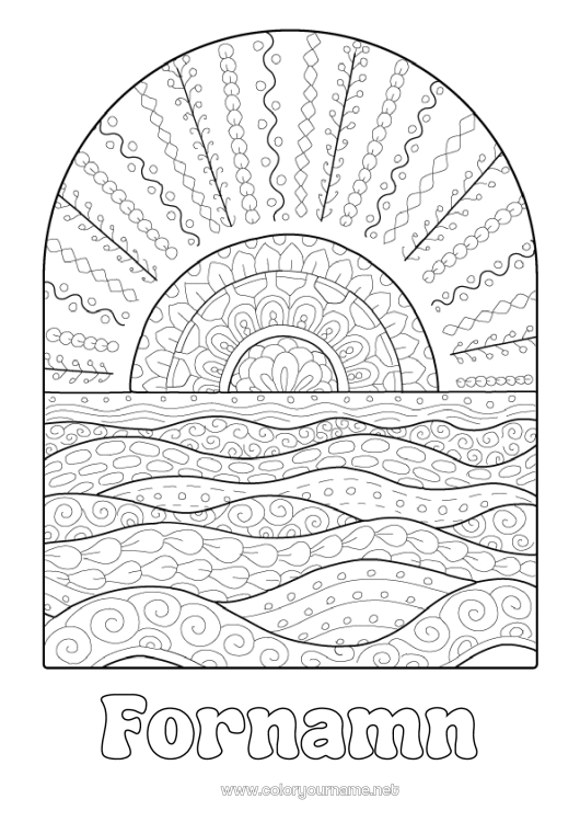 Färgläggningssida att skriva ut Sommar Sol Komplexa målarbilder Zentangle