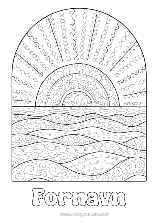 Farvelægningssiden til udskrivning Sommer Sol Komplekse farvelægninger Zentangle
