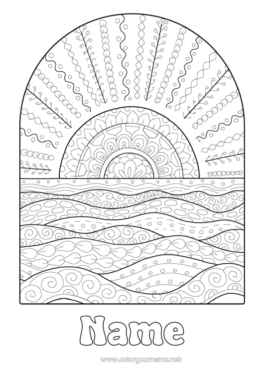 Coloring page to print Summer Sun Complex coloring pages Zentangle