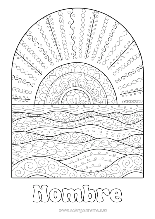 Dibujo para colorear para imprimir Verano Sol Dibujos complejos para colorear Zentangle