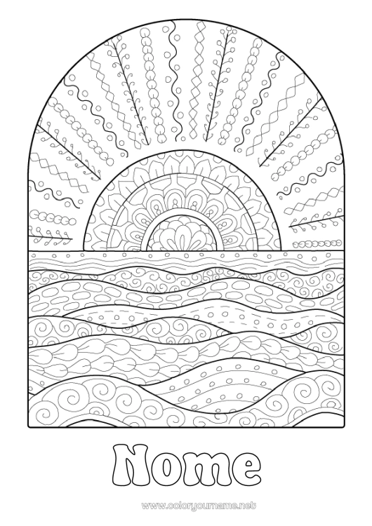 Pagina da colorare da stampare Estate Sole Colorazioni complesse Zentangle