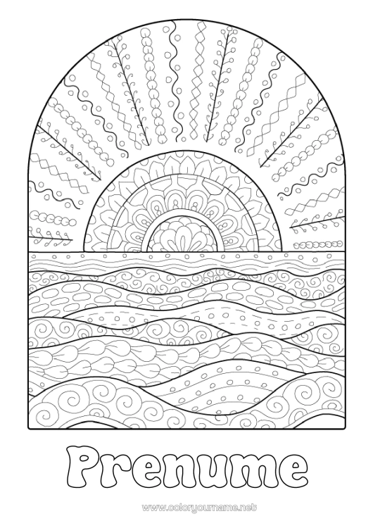 Pagină de colorat de imprimat Vara Soare Desene de colorat complexe Zentangle