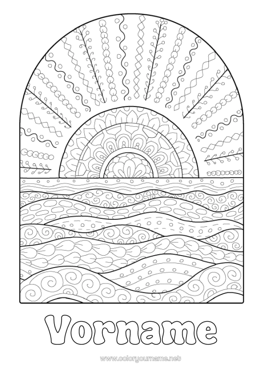 Malvorlage zum Ausdrucken Sommer Sonne Komplexe Ausmalbilder Zentangle
