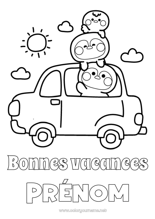 Coloriage à imprimer Vacances Pingouin, Manchot Voiture Oiseaux et mammifères volants Voitures, vans et camping-cars