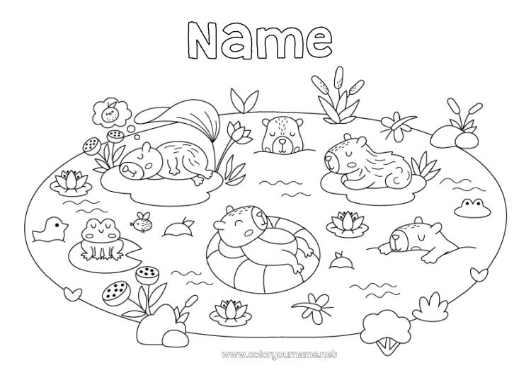 Coloring page to print Frog Animal Marine or aquatic animals Other animals of the world Buoy Capybara