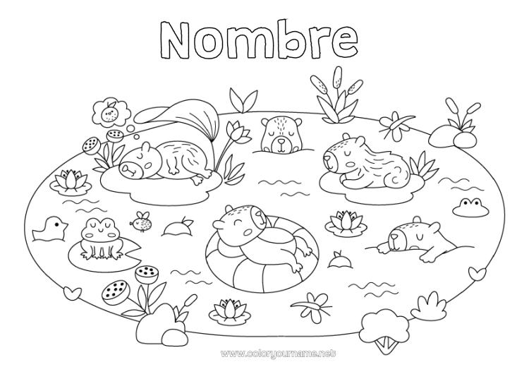 Dibujo para colorear para imprimir Rana Animales Animales marinos o acuáticos Otros animales del mundo Boya Capibara