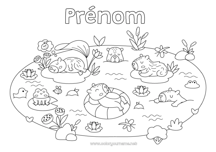 Coloriage à imprimer Grenouille Animal Animaux marins ou aquatique Autres animaux du monde Bouée Capibara