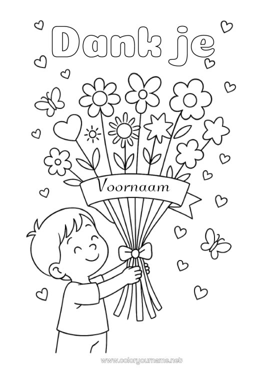 Kleurplaat om af te drukken Bloemen Kind Oppas Bedankt Boeket