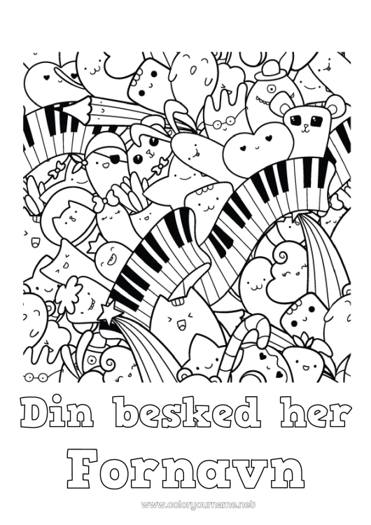 Farvelægningssiden til udskrivning Kawaii Musik Musikfest Klaver Musikinstrumenter