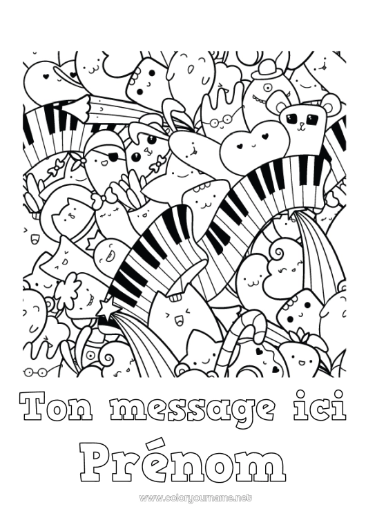 Coloriage à imprimer Kawaii Musique Fête de la musique Piano Instruments de musique