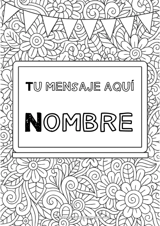 Dibujo para colorear para imprimir Flores Pizarra de clase Portadas de Cuaderno