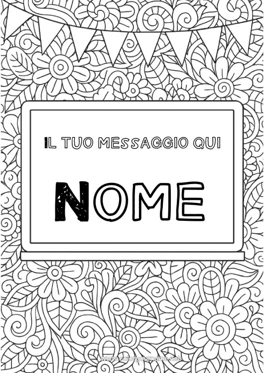 Pagina da colorare da stampare Fiori Lavagna scolastica Copertine di Quaderno