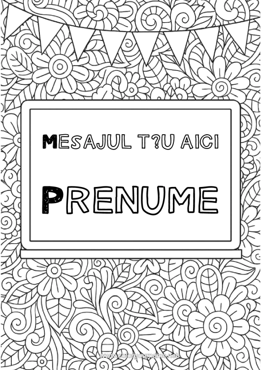 Pagină de colorat de imprimat Flori Tablă de clasă Copertă de caiet