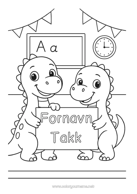 Fargeleggingssiden til utskrift Dinosaurer Skole Takk Klasseværelse tavle Klasserom