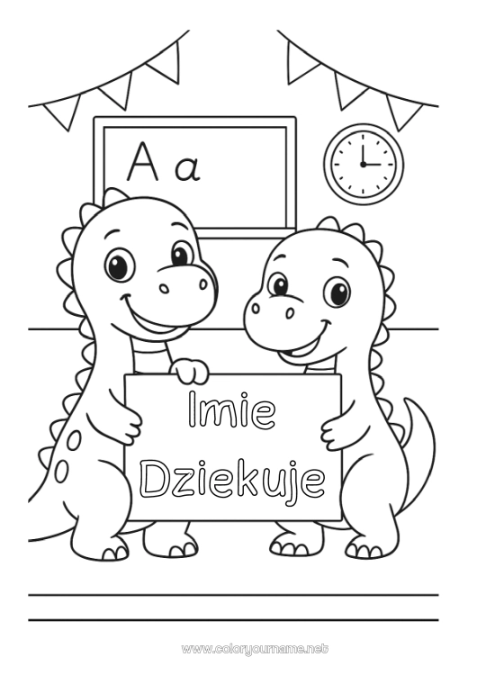 Kolorowanka do wydruku Dinozaury Szkoła Dziękuję Tablica klasowa Klasa