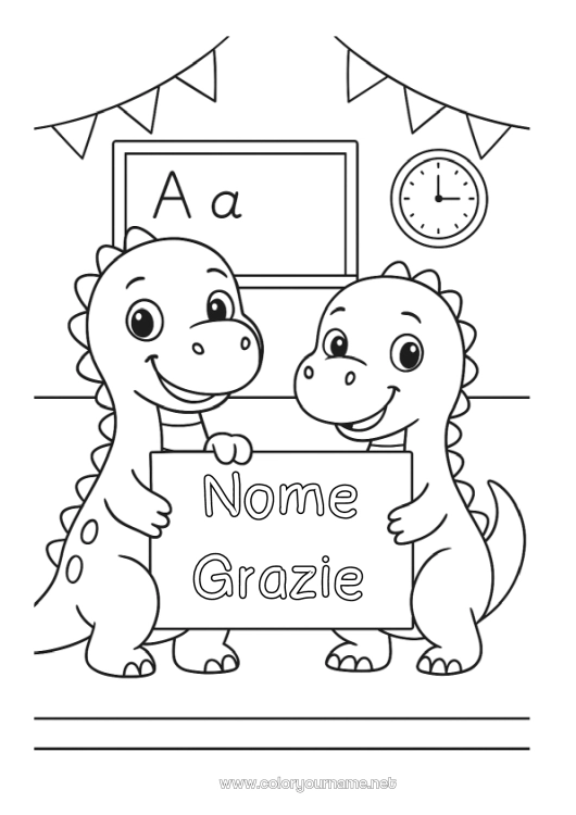 Pagina da colorare da stampare Dinosauri Scuola Grazie Lavagna scolastica Aula