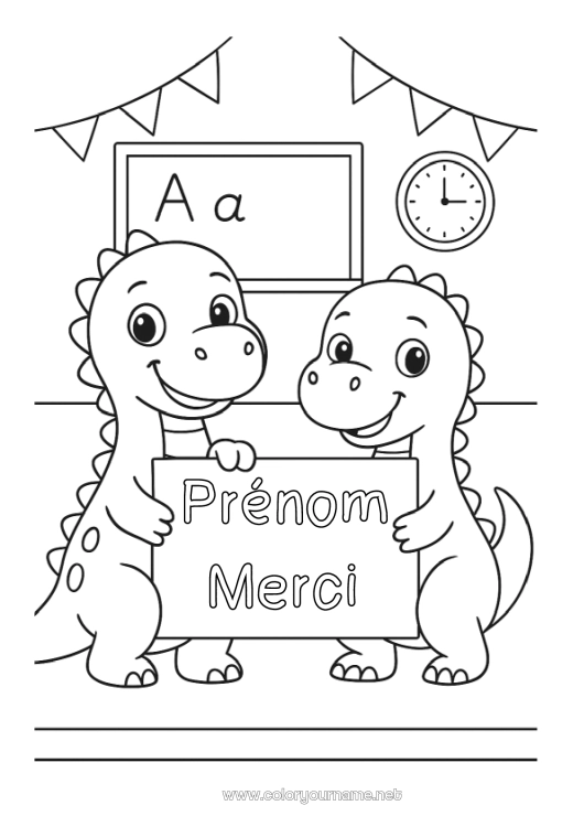 Coloriage à imprimer Dinosaures École Merci Tableau de classe Salle de classe