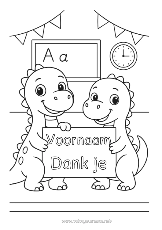 Kleurplaat om af te drukken Dinosaurussen School Bedankt Schoolbord Klaslokaal