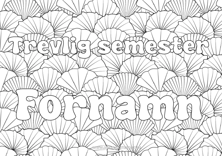 Färgläggningssida att skriva ut Semester Djur Utsmyckat namn Snäckor Komplexa målarbilder Zentangle Marina djur eller vattenlevande djur Dekorativ bakgrund