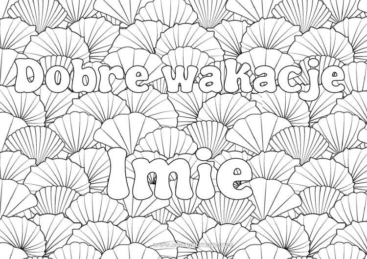 Kolorowanka do wydruku Wakacje Zwierzę Nazwisko odznaczone Muszle Złożone kolorowanki Zentangle Zwierzęta morskie lub wodne Tło dekoracyjne
